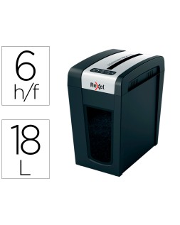 Destructora de documentos rexel secure mc6-sl eu capacidad 6 hojas grapas clips tarjetas y cd 18 l