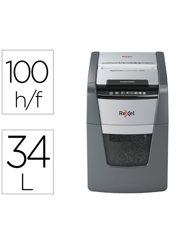 Destructora de documentos rexel optimum auto+ 100x eu capacidad 100 hojas particulas destruye grapas