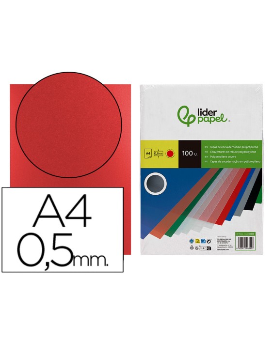 Tapa encuadernacion liderpapel polipropileno a4 0.5mm rojo opaco paquete de 100 unidades