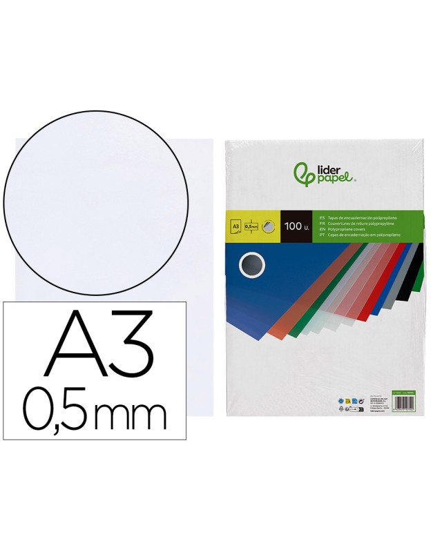 Tapa encuadernacion liderpapel polipropileno a3 0.5 mm transparente paquete de 100 unidades