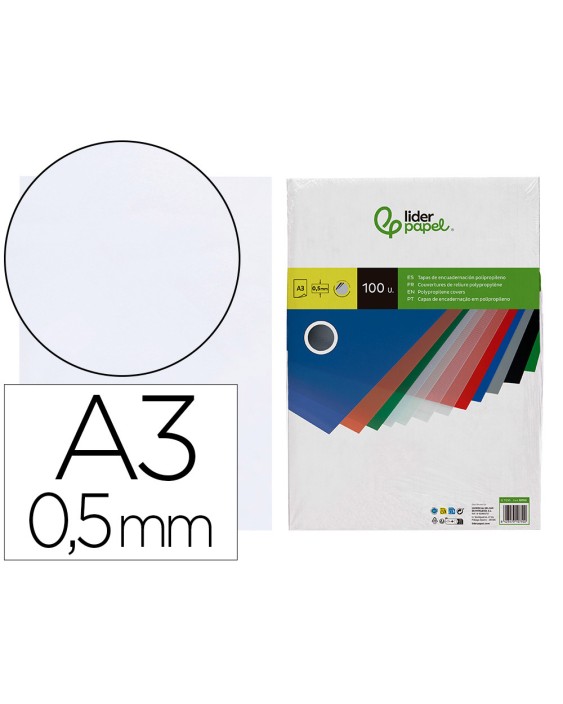 Tapa encuadernacion liderpapel polipropileno a3 0.5 mm transparente paquete de 100 unidades