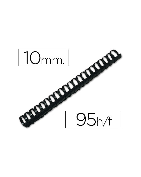 Canutillo q-connect redondo 10 mm plastico negro capacidad 95 hojas caja de 100 unidades