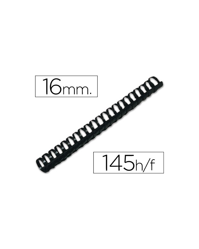 Canutillo q-connect redondo 16 mm plastico negro capacidad 145 hojas caja de 50 unidades