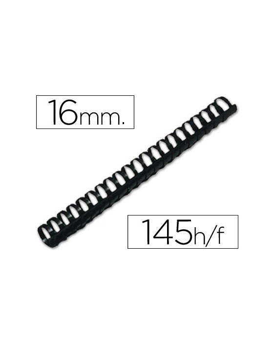 Canutillo q-connect redondo 16 mm plastico negro capacidad 145 hojas caja de 50 unidades