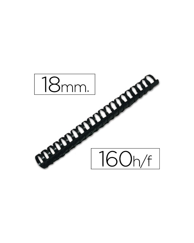 Canutillo q-connect redondo 18 mm plastico negro capacidad 160 hojas caja de 50 unidades