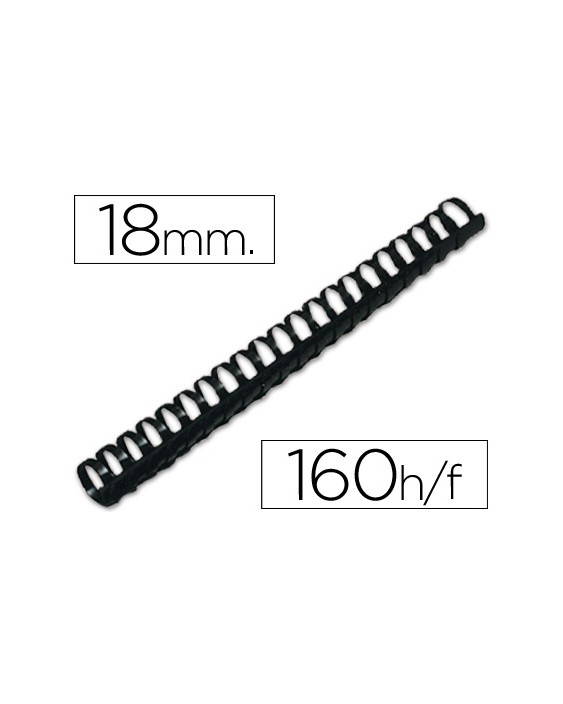 Canutillo q-connect redondo 18 mm plastico negro capacidad 160 hojas caja de 50 unidades