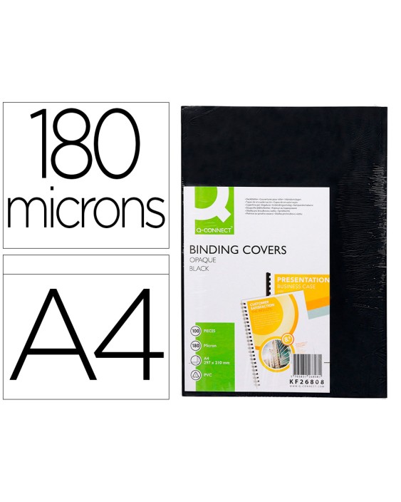 Tapa de encuadernacion q-connect pvc din a4 opaca negra 180 micras caja de 100 unidades