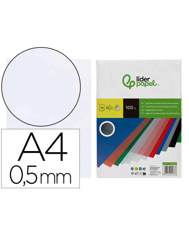 Tapa encuadernacion liderpapel polipropileno a4 0.5mm incolor translucidas paquete de 100 unidades