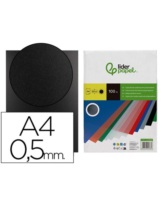 Tapa encuadernacion liderpapel polipropileno a4 0.5mm negro opaco paquete de 100 unidades