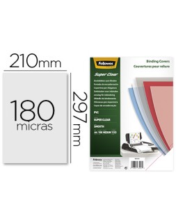 Tapa de encuadernacion fellowes din a4 pvc transparente cristal 180 micras pack de 100 unidades