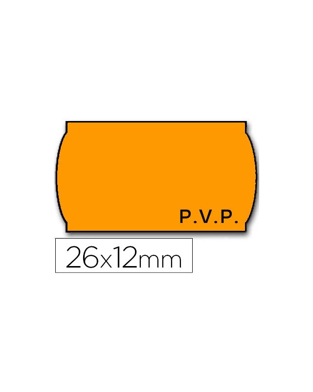 Etiquetas meto onduladas 26x12 mm pvp naranja fluor adh.2 rollo 1500 etiquetas para etiquetadora tovel