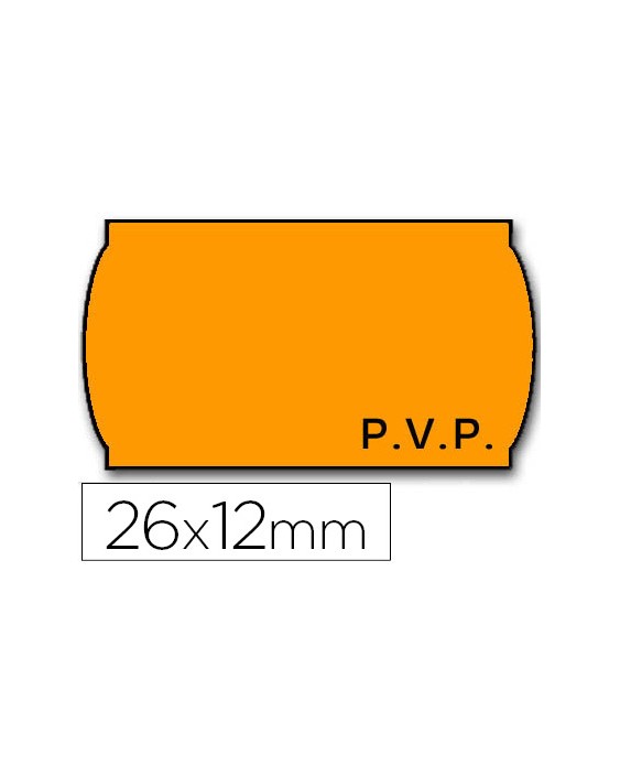 Etiquetas meto onduladas 26x12 mm pvp naranja fluor adh.2 rollo 1500 etiquetas para etiquetadora tovel