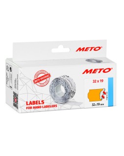 Etiquetas meto naranja fluor 32x19 mm troqueladas adhesivo permanente rollo de 1000 unidades