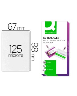 Bolsa de plastificar q-connect 67x98 mm 125 mc con clip para tarjetas de visita caja de 25 unidades