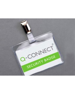 Bolsa de plastificar q-connect 67x98 mm 125 mc con clip para tarjetas de visita caja de 25 unidades