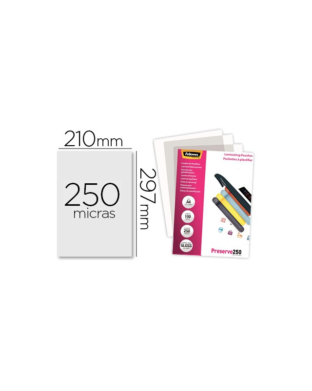 Bolsa de plastificar fellowes brillo din a4 250 mc pack de 100 unidades