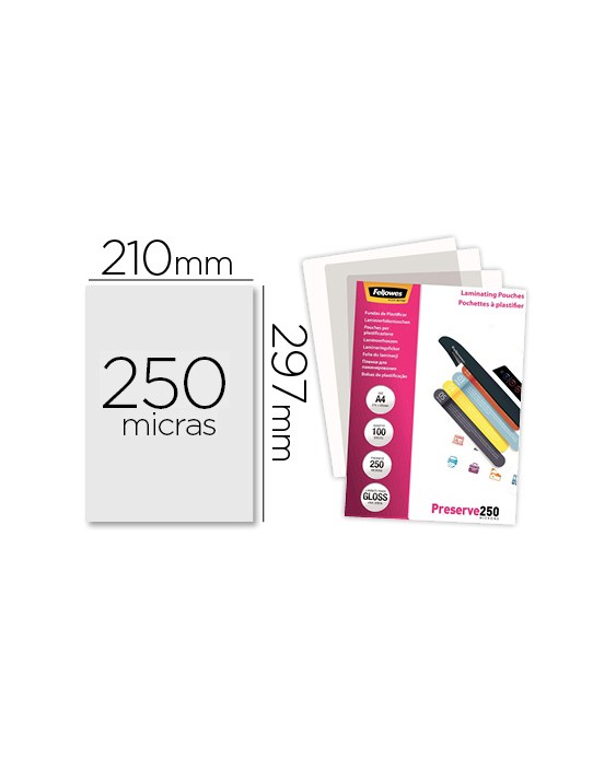 Bolsa de plastificar fellowes brillo din a4 250 mc pack de 100 unidades