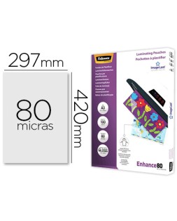 Bolsa de plastificar fellowes brillo din a3 80 mc pack 100 unidades