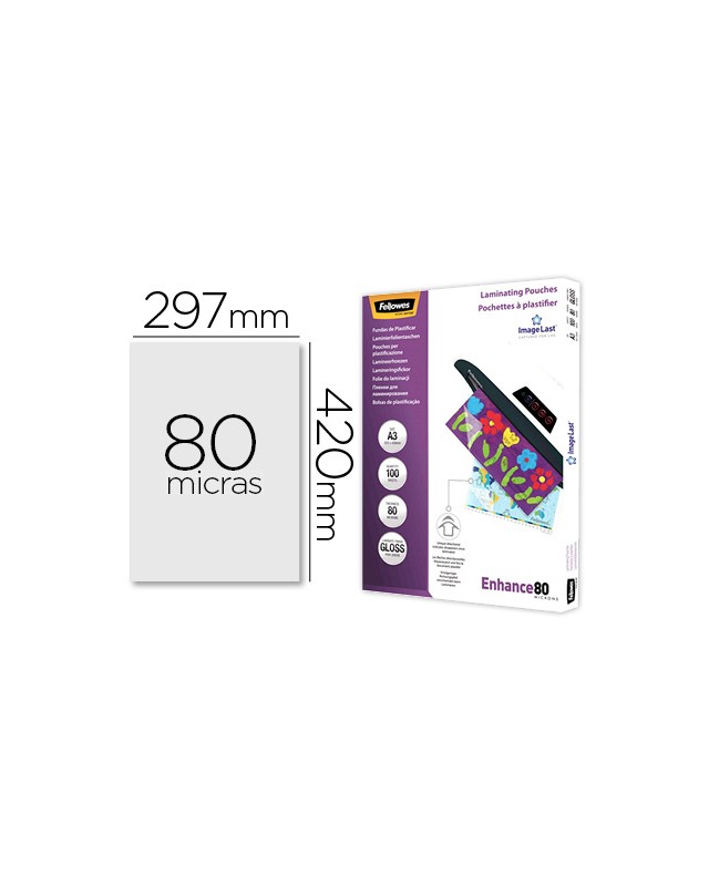 Bolsa de plastificar fellowes brillo din a3 80 mc pack 100 unidades