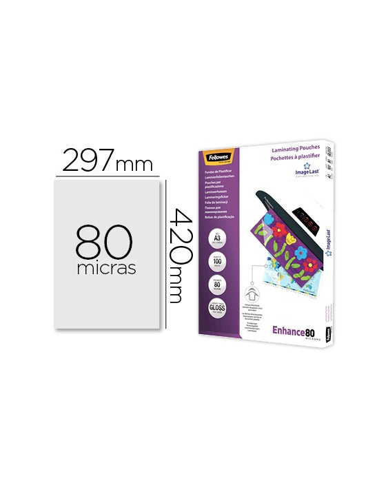 Bolsa de plastificar fellowes brillo din a3 80 mc pack 100 unidades