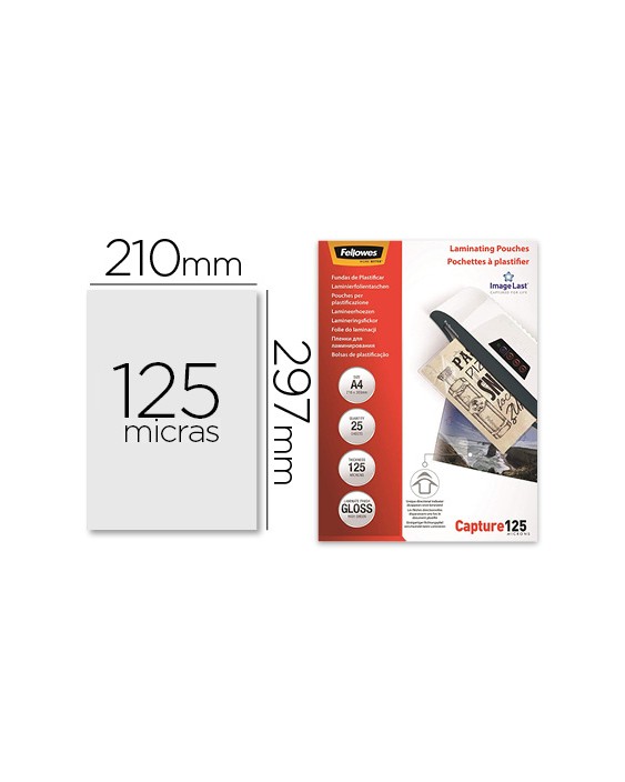 Bolsa de plastificar fellowes brillo din a4 125 mc pack de 25 unidades