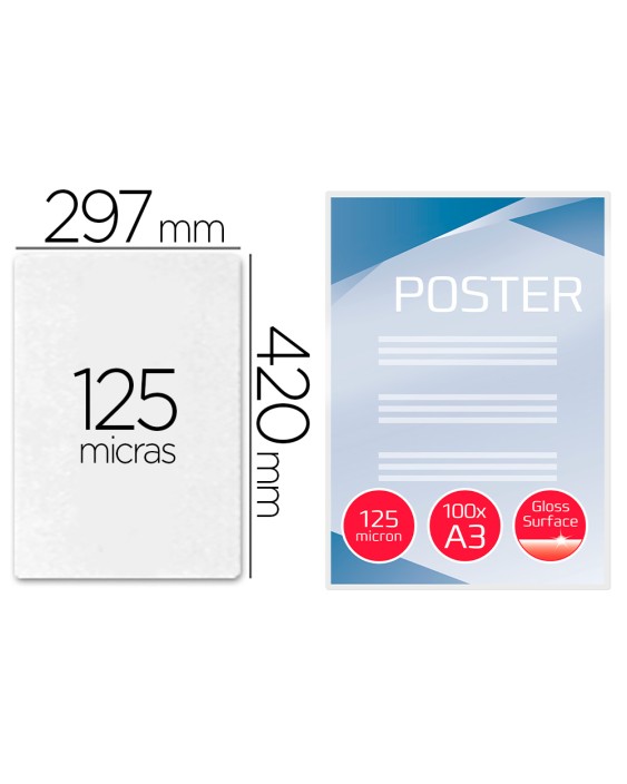 Bolsa de plastificar gbc din a3 2x125 micras caja de 100 unidades