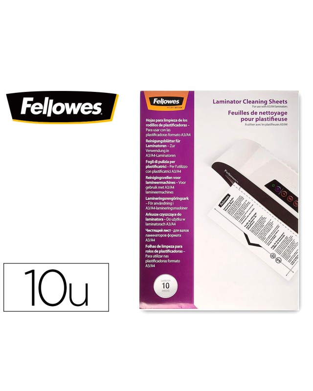Hoja de limpieza fellowes para plastificadoras pack de 10 unidades