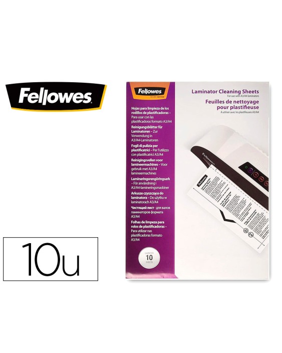 Hoja de limpieza fellowes para plastificadoras pack de 10 unidades