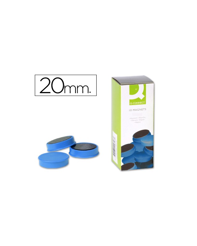 Iman para sujecion q-connect ideal para pizarras magneticas20 mm azul caja de 10 unidades