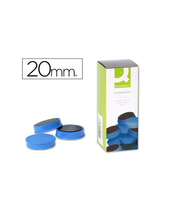 Iman para sujecion q-connect ideal para pizarras magneticas20 mm azul caja de 10 unidades