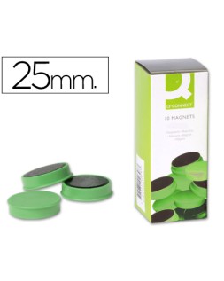 Iman para sujecion q-connect ideal para pizarras magneticas25 mm verde caja de 10 unidades