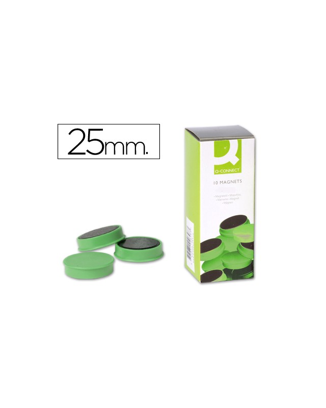 Iman para sujecion q-connect ideal para pizarras magneticas25 mm verde caja de 10 unidades
