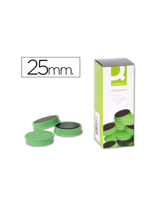 Iman para sujecion q-connect ideal para pizarras magneticas25 mm verde caja de 10 unidades