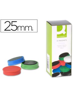 Iman para sujecion q-connect ideal para pizarras magneticas25 mm colores surtidos caja de 10 unidades