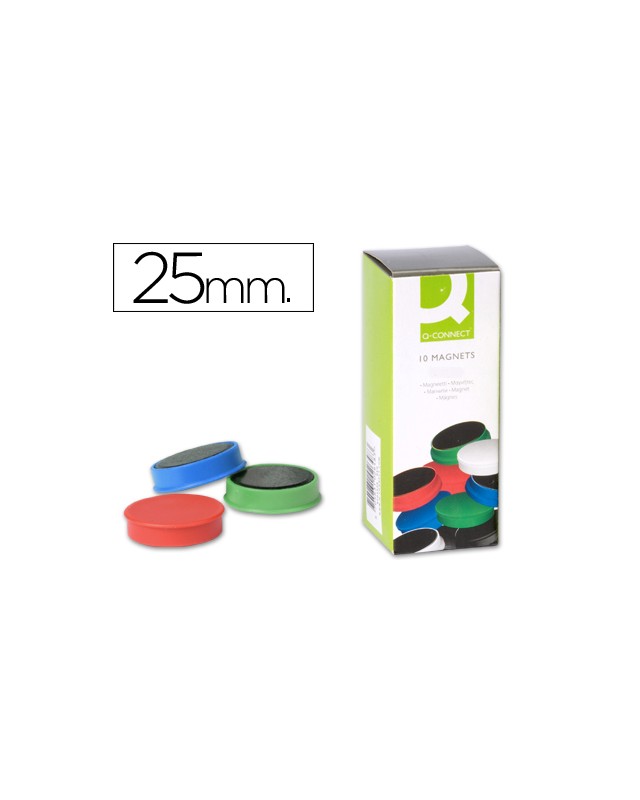 Iman para sujecion q-connect ideal para pizarras magneticas25 mm colores surtidos caja de 10 unidades