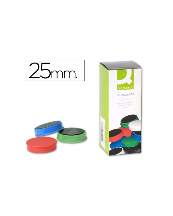 Iman para sujecion q-connect ideal para pizarras magneticas25 mm colores surtidos caja de 10 unidades
