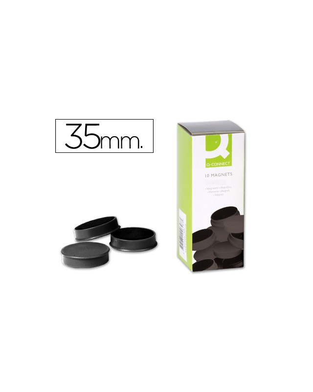 Iman para sujecion q-connect ideal para pizarras magneticas35 mm negro caja de 10 unidades
