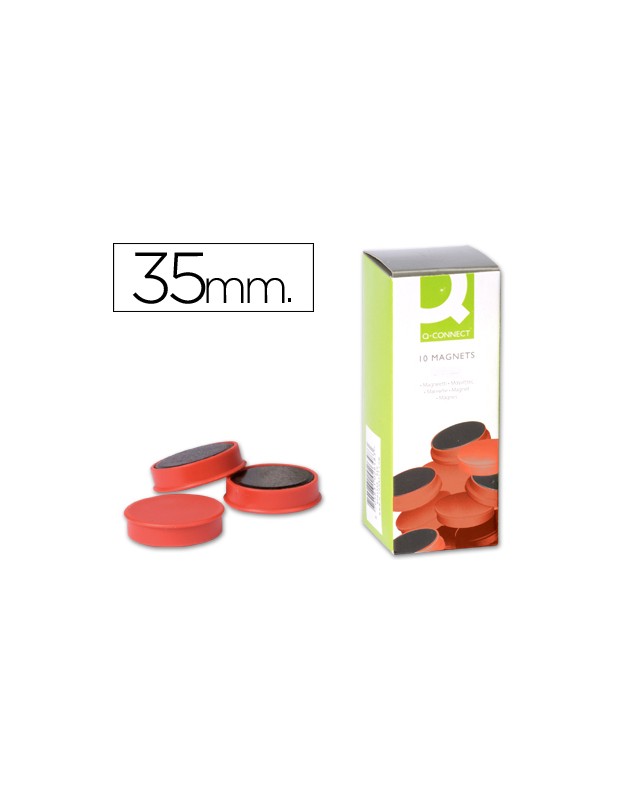 Iman para sujecion q-connect ideal para pizarras magneticas35 mm rojo caja de 10 unidades