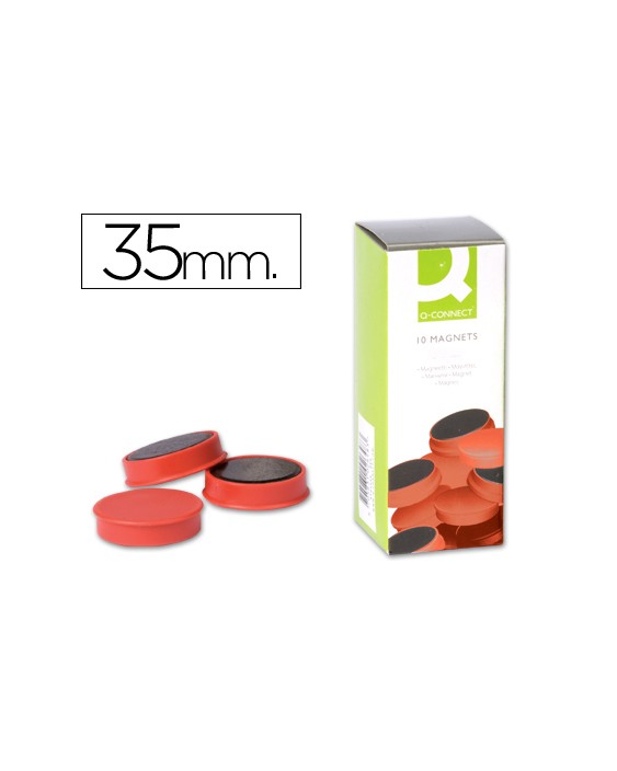 Iman para sujecion q-connect ideal para pizarras magneticas35 mm rojo caja de 10 unidades