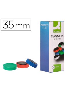 Iman para sujecion q-connect ideal para pizarras magneticas35 mm colores surtidos caja de 10 unidades