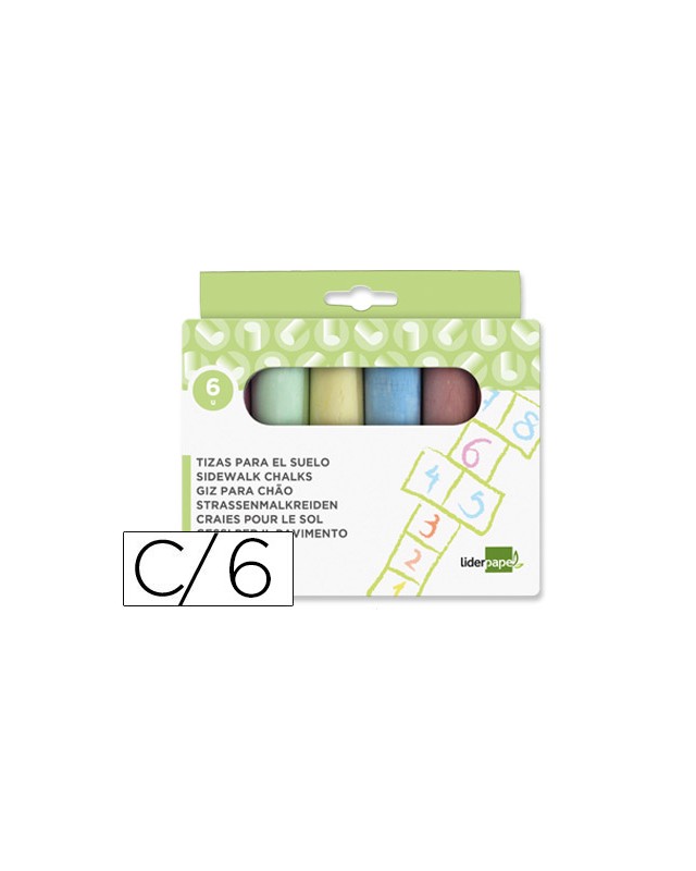 Tiza color liderpapel para suelo caja de 6 unidades colores surtidos