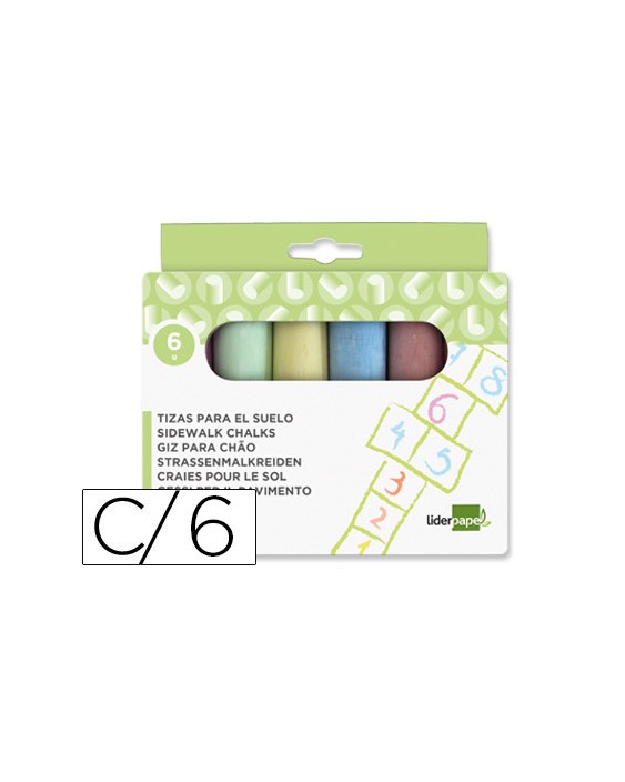 Tiza color liderpapel para suelo caja de 6 unidades colores surtidos