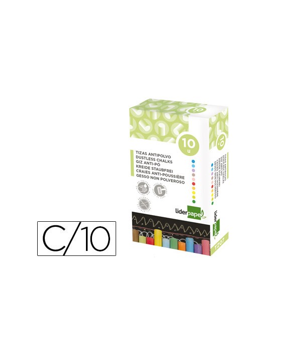 Tiza color antipolvo liderpapel caja de 10 unidades colores surtidos