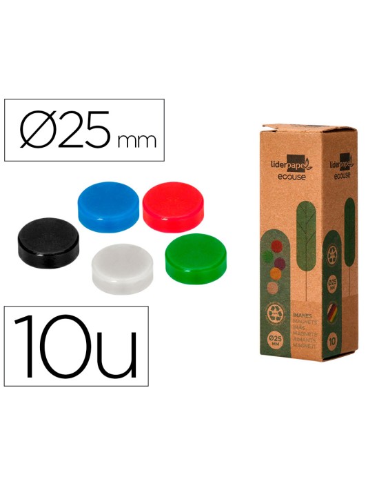 Iman para sujecion liderpapel ecouse pp reciclado para pizarra magnetica 25 mm caja de 10 unidades