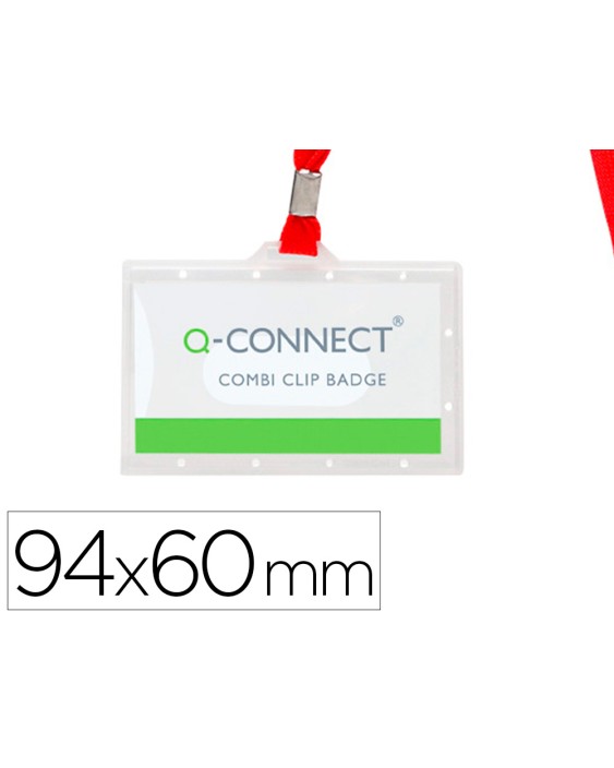 Identificador q-connect kf03303 con cordon plano rojo y apertura lateral 94x60 mm