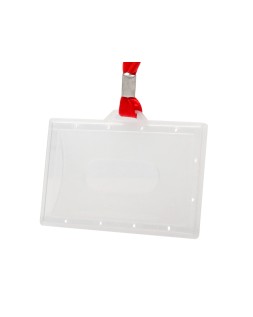 Identificador q-connect kf03303 con cordon plano rojo y apertura lateral 94x60 mm