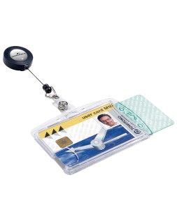 Identificador con cordon extensible durable para 2 tarjetas vertical/horizontal 54x85 mm