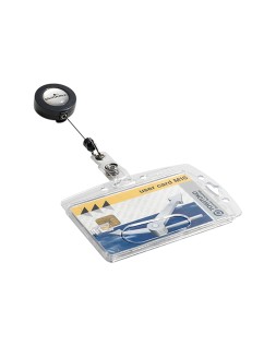 Identificador con cordon extensible durable para 1 tarjeta uso vertical/ horizontal 54x85 mm