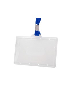 Identificador q-connect kf17112 con cordon plano azul y apertura lateral 94x60 mm