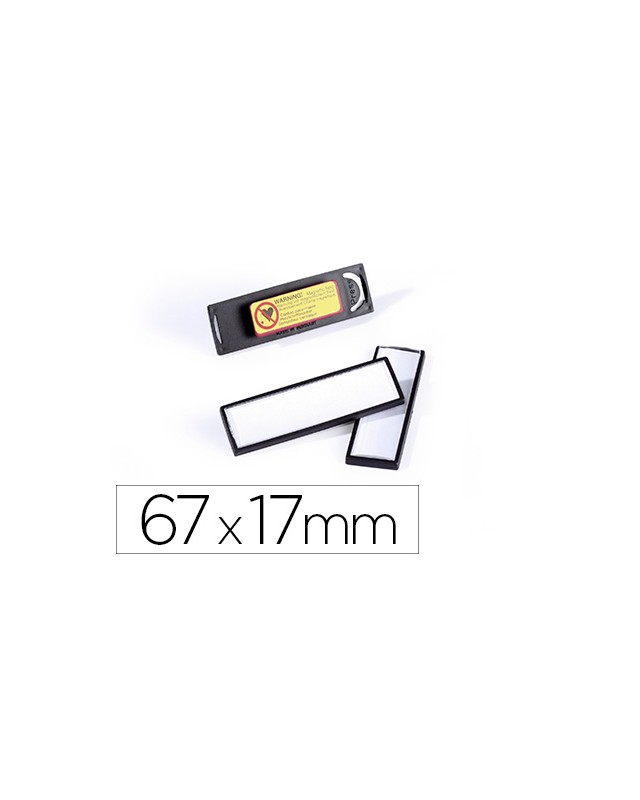 Identificador portanombre clip card durable pvc con iman y efecto lupa color negro 67x17 mm